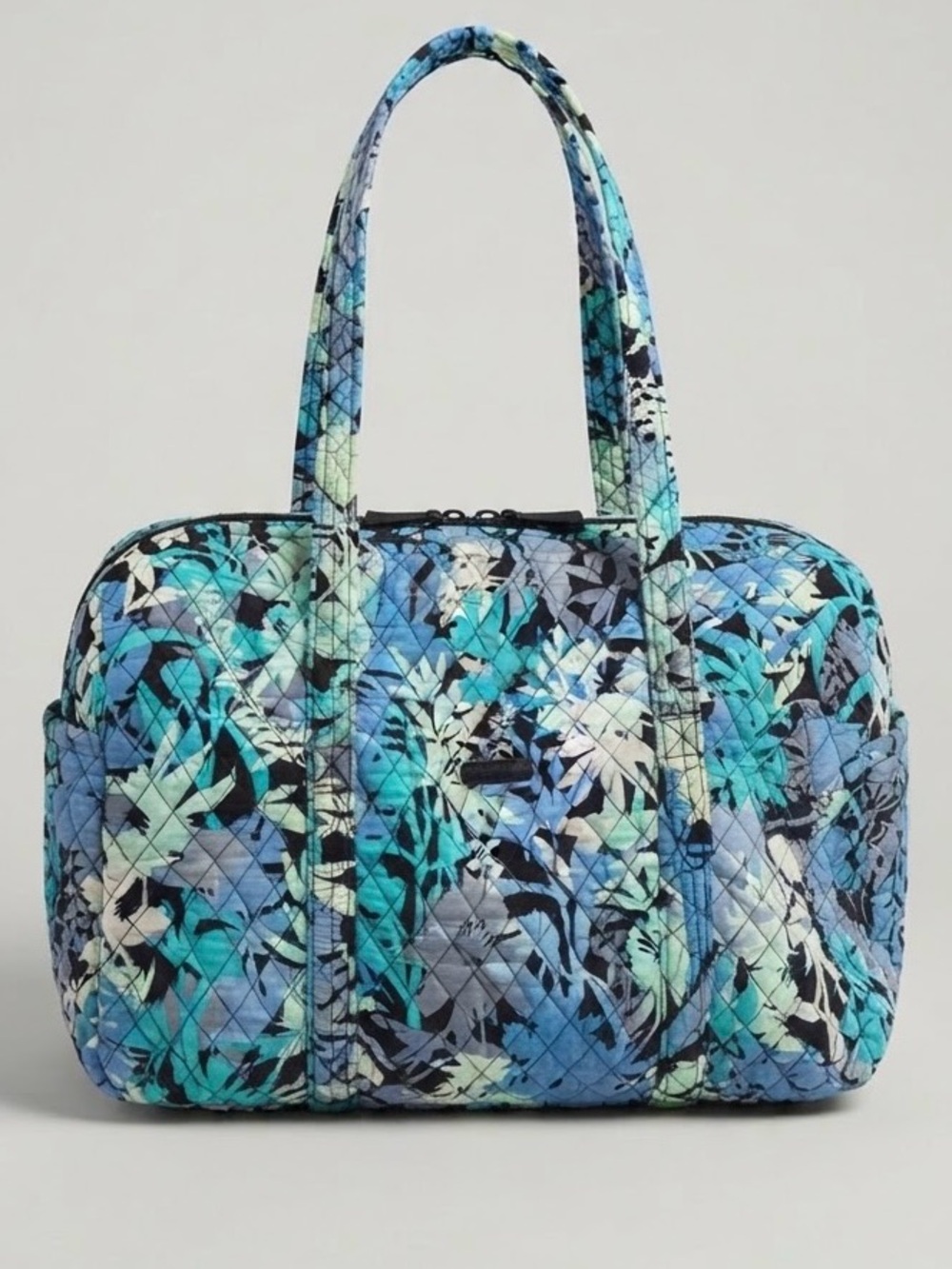 VERA BRADLEY Quilted Floral Travel Tote Bag in Teal & Black LEAF